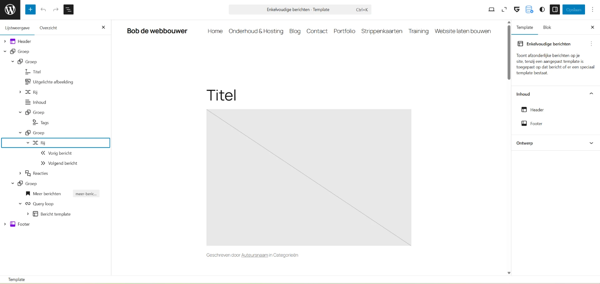 Bericht template in een FSE thema