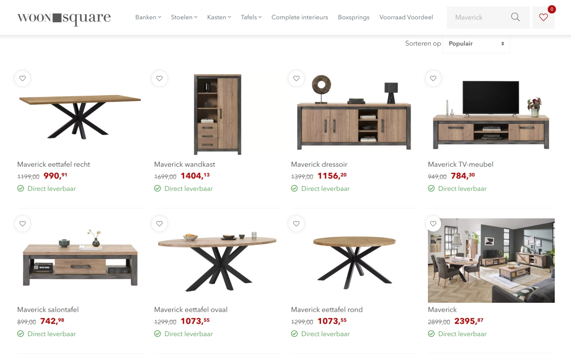 Woonwinkel website met bruine meubels