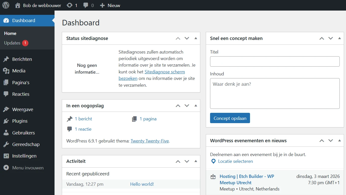 WordPress dashboard