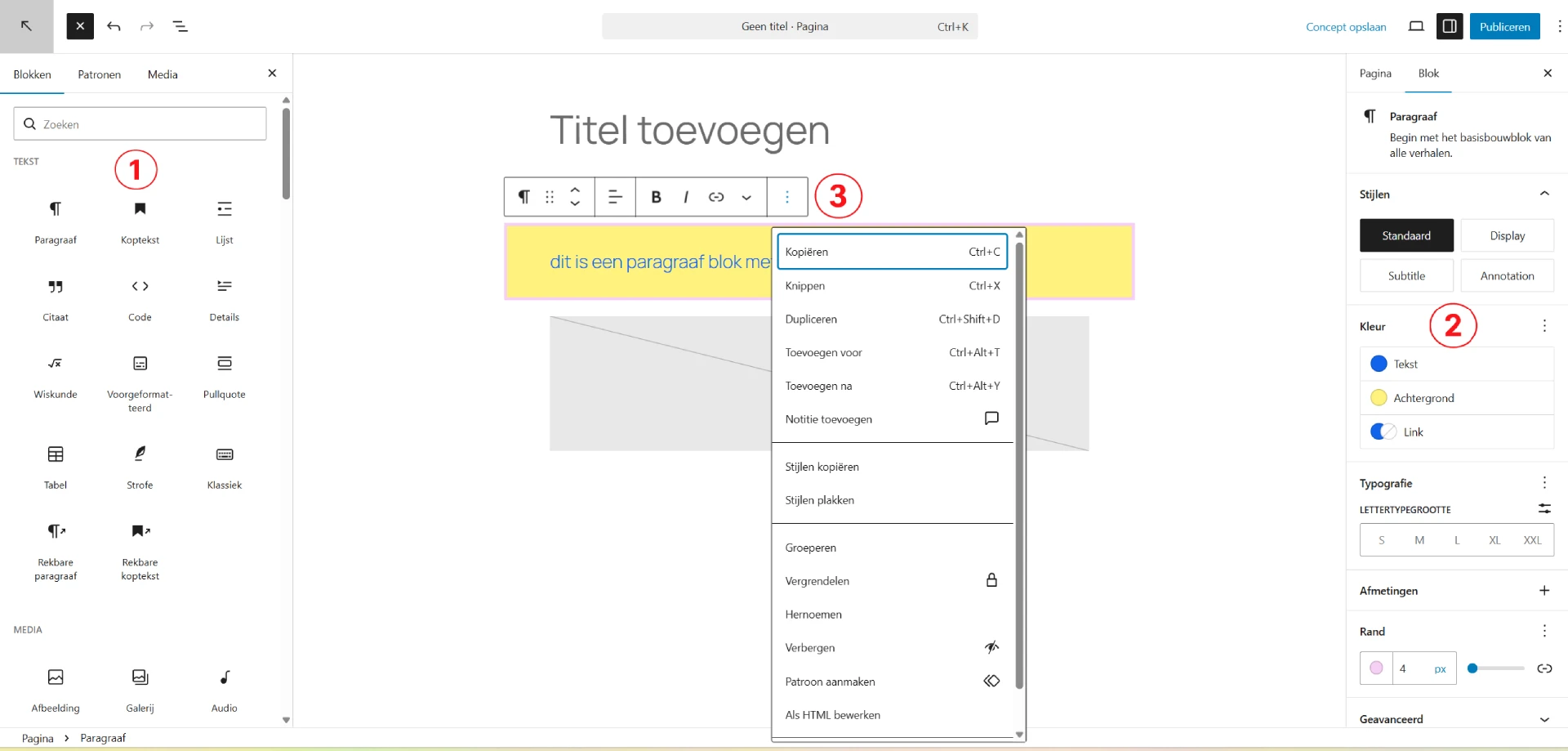WordPress handleiding blok instellingen