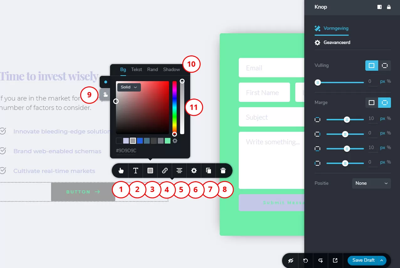 Brizy styling opties