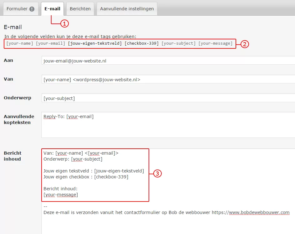 contact form 7 handleiding - email template