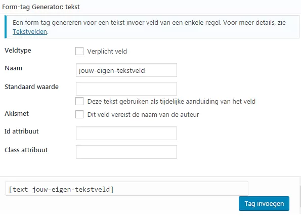 contact form 7 handleiding - veld invoegen