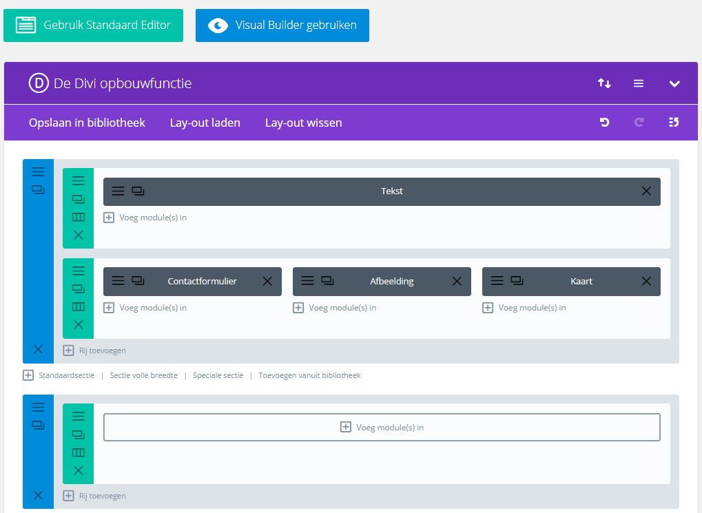 Divi classic builder of wireframe view