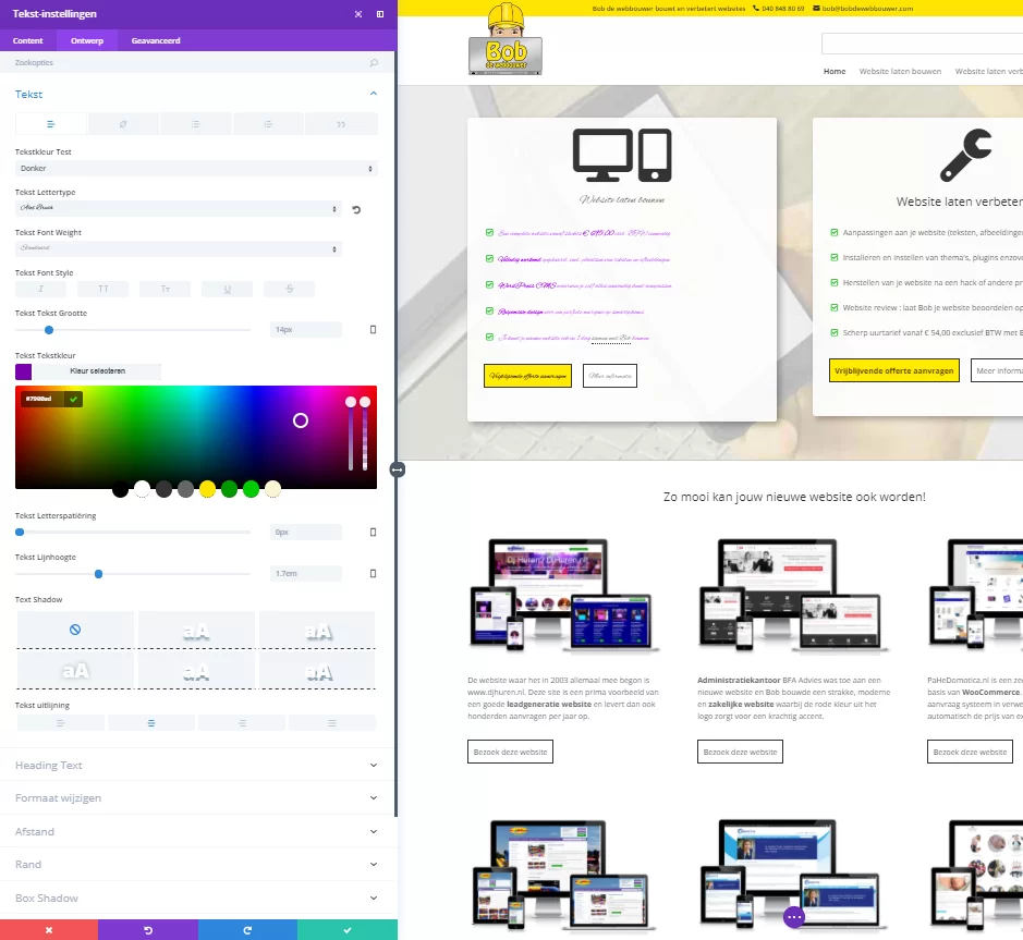 Divi front-end builder styling
