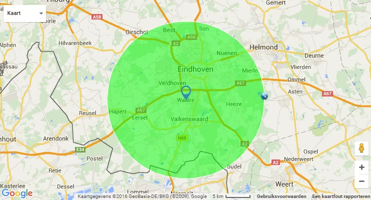 Reiskosten tot 55km rondom Waalre