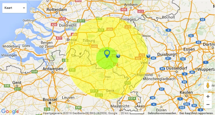 Reiskosten boven 55 km rondom waalre