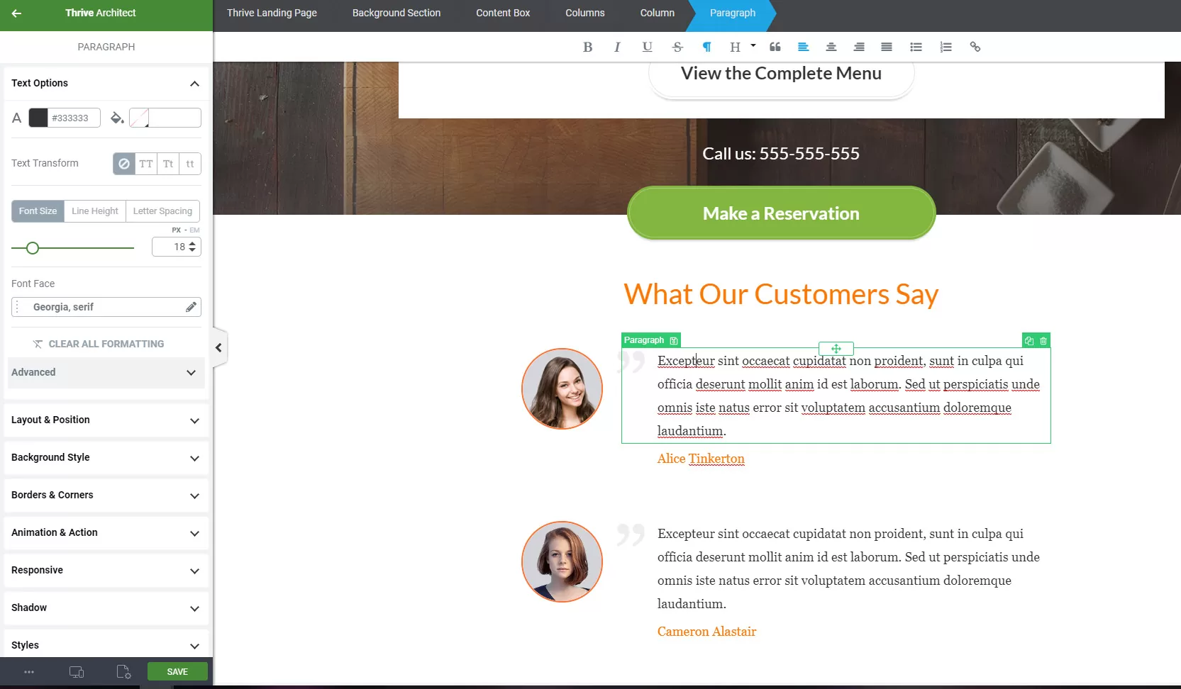 thrive architect styling