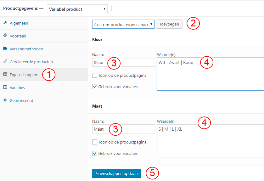 WooCommerce producteigenschappen toevoegen
