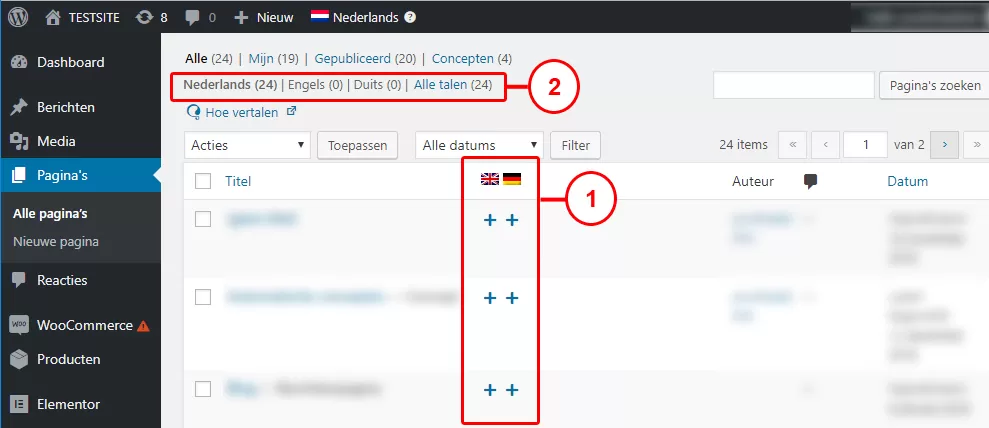 WPML pagina overzicht
